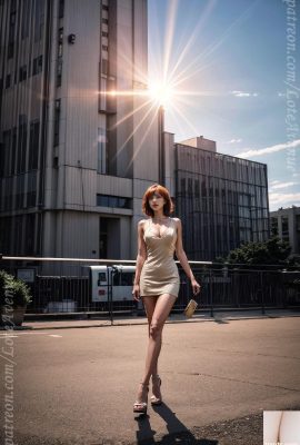 လိမ်မော်ရောင်ဆံပင်နှင့်ကတ်တီပါစားဆင်ယင်